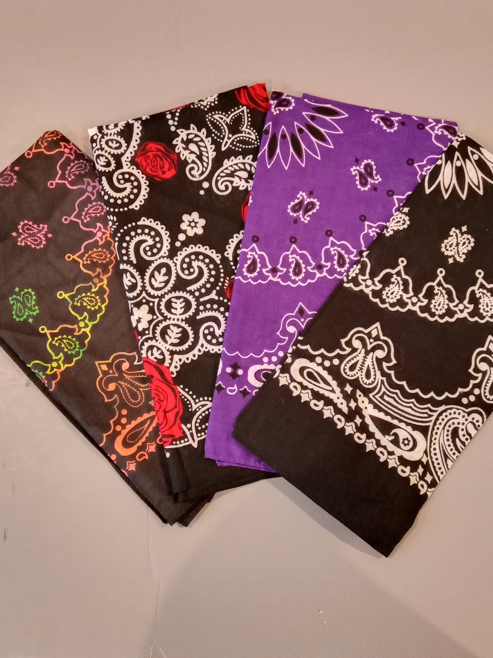 Set of 4 Paisley Floral Multicolor Bandanas NEW